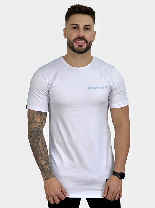 Camiseta Longline Branca Box e Faixa Azul BB - Maravilla