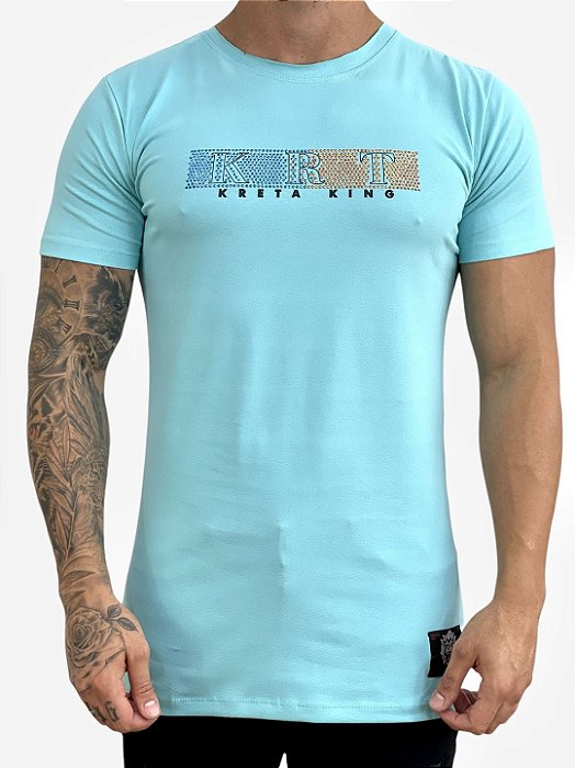 Camiseta Longline Masculina Azul Claro KRT Pedraria Kreta [