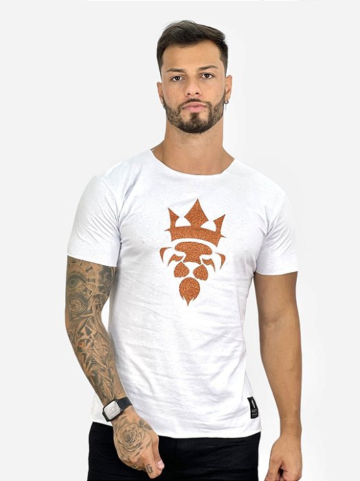 Camiseta Longline Masculina Branca Lion Glow [