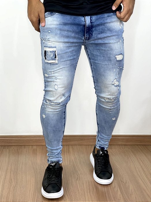 Calça Jeans Masculina Super Skinny Clara Manchas E Forro*