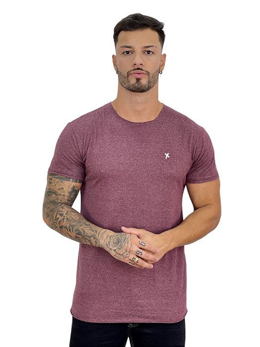 Camiseta Longline Masculina Bordô Marmorizada Básica Premium @