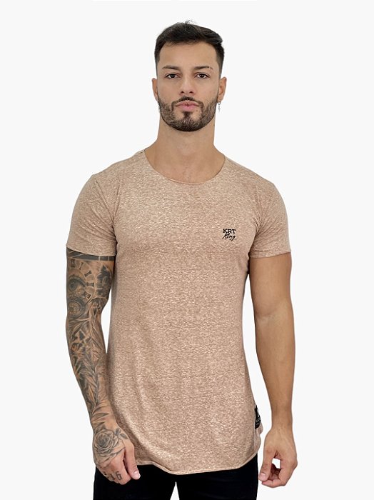 Camiseta Longline Masculina Bege KRT Abreviado#