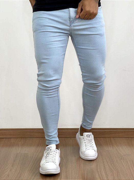 Calça Jeans Masculina Super Skinny Clara Básica Sem Rasgo