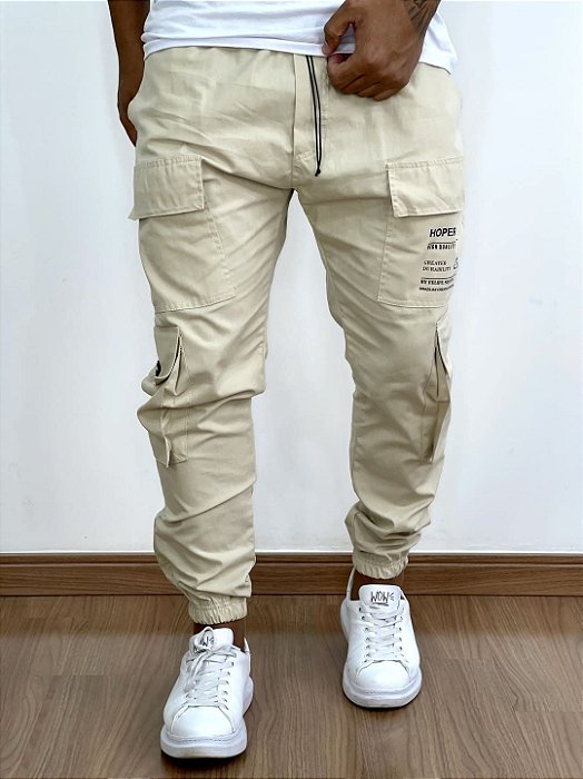 Calça Jogger Masculina Cargo Bege Office