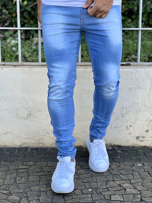 Calça Jeans Masculina Skinny Clara Básica Sem Rasgo