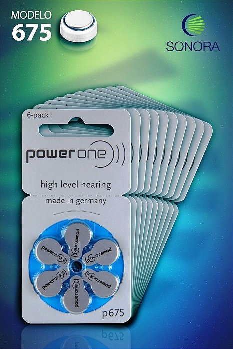 PowerOne P675 / PR44  - 10 Cartelas - 60 Baterias para Aparelho Auditivo