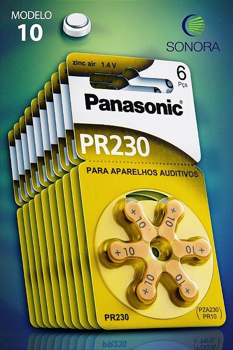 Panasonic PR10 / PR230  - 10 Cartelas - 60 Baterias para Aparelho Auditivo
