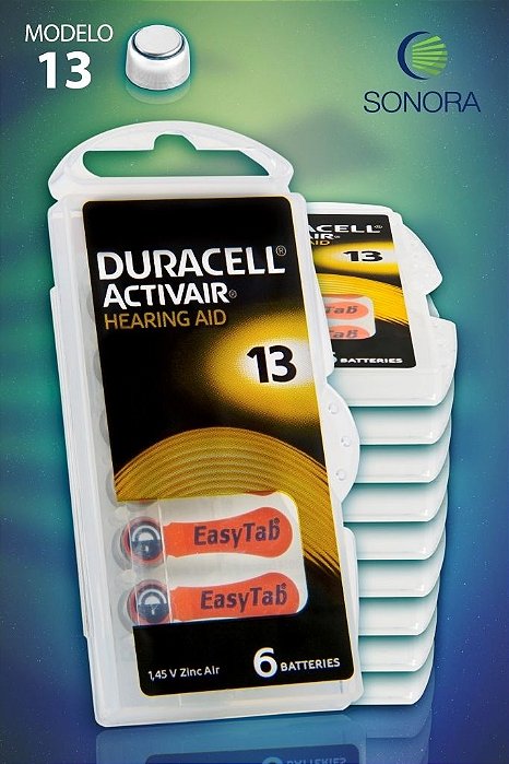 Duracell ActivAir 13 / PR48  - 10 Cartelas - 60 Baterias para Aparelho Auditivo