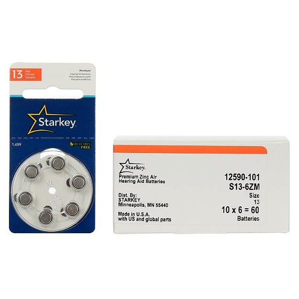 Starkey S13 / PR48 - 10 Cartelas - 60 Baterias para Aparelho Auditivo