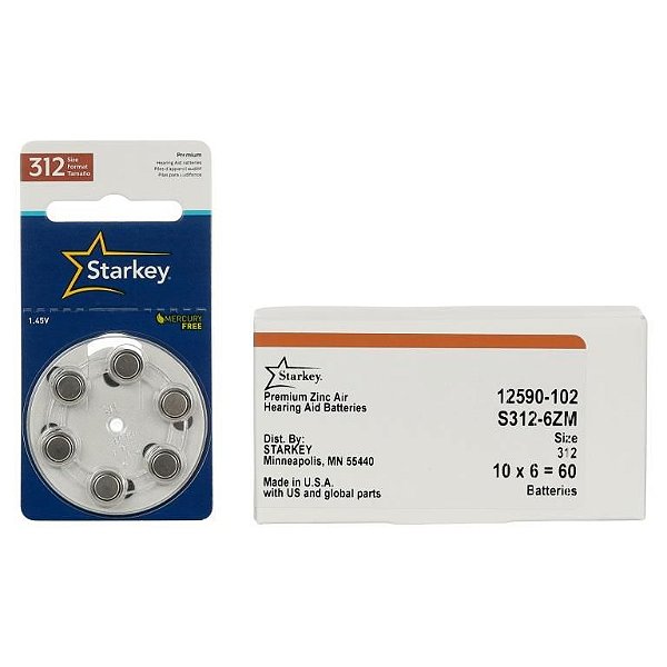 Starkey S312 / PR41 - 10 Cartelas - 60 Baterias para Aparelho Auditivo