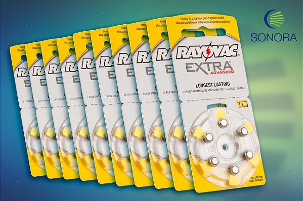Rayovac 10 / PR70 - 10 Cartelas - 60 Baterias para Aparelho Auditivo
