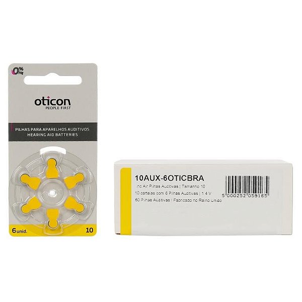 OTICON 10 / PR70 - 10 Cartelas - 60 Baterias para Aparelho Auditivo