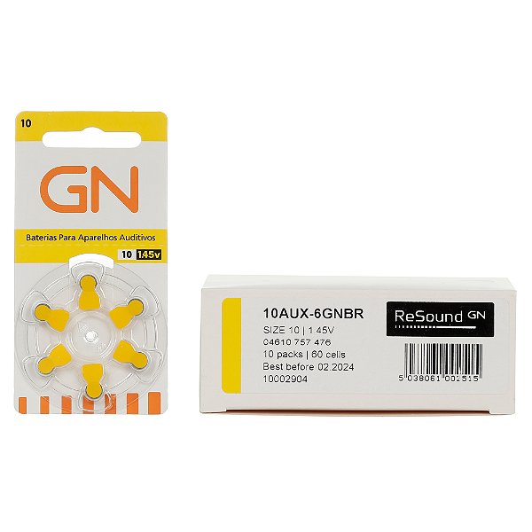 GN RESOUND 10 / PR70 - 10 Cartelas - 60 Baterias para Aparelho Auditivo