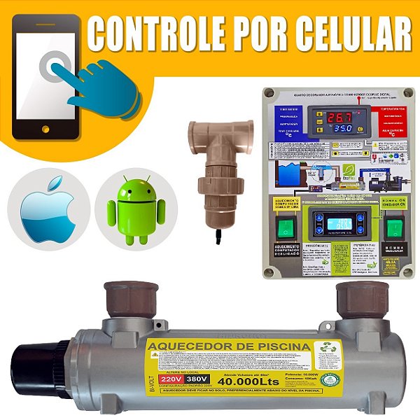Aquecedor e Ionizador Automático de Piscina (capacidade de até 40.000 litros) HIDROHOT - LIGA/DESLIGA Via APP
