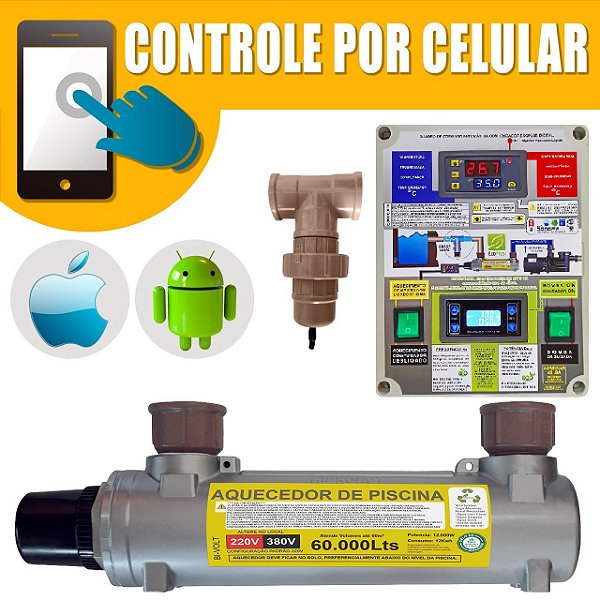 Aquecedor e Ionizador Automático de Piscina (capacidade de até 60.000 litros) HIDROHOT - LIGA/DESLIGA Via APP