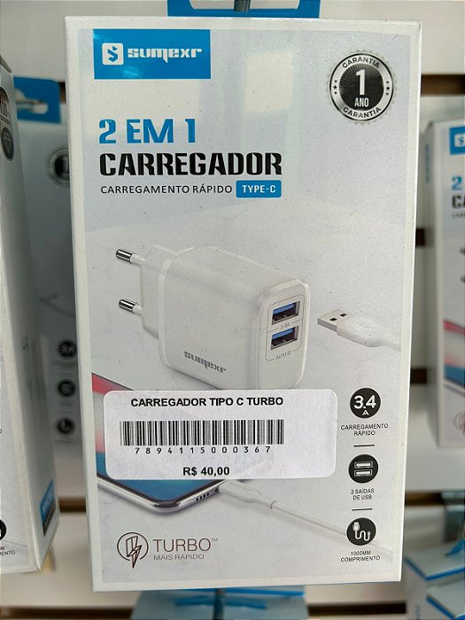 CARREGADOR USB 3.4A TURBO - TYPE-C