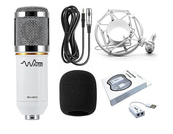Microfone Condensador BM-800 Waver + Espuma + Aranha + Cabo - BRANCO