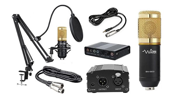 Microfone BM-800 + Phantom Power 110v + Suporte Móvel+ Placa De Som 5.1