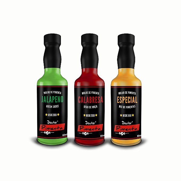 Kit com 3 Molhos de Pimenta Jalepeno Calabresa e Especial 60ml
