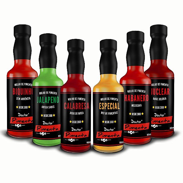 Kit com 6 Molhos de Pimentas 60ml cada