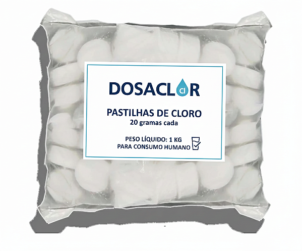 Cloro Pastilhas 20g Pacote 50un/ 1 Kg - CONSUMO HUMANO