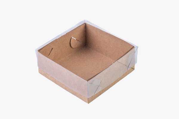 Caixinha 4 Doces com Tampa de Acetato | Kraft 8,5x8,5x3,5 cm - (05 unidade)