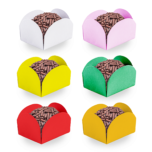 Forminhas Para Doces 4 Pétalas Pacote - 50 UND Diversas Cores Lisas