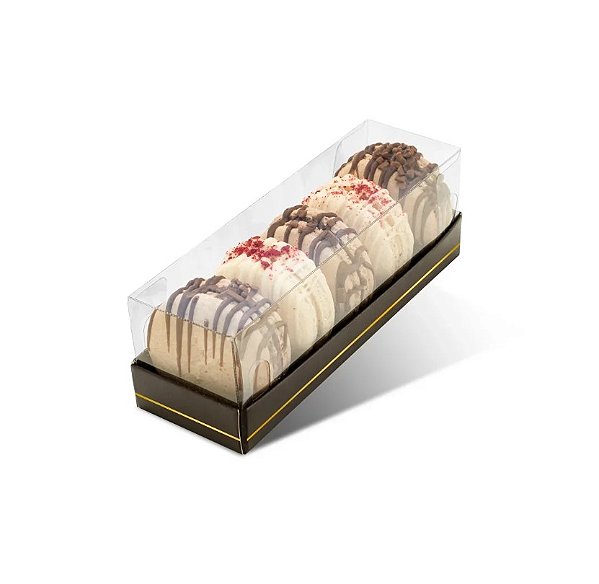 05 Caixa Macarons 145x50x45 Tampa Transparente Marrom Linha