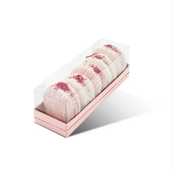 05 Caixa Macarons 145x50x45 Tampa Transparente Rosa Linha