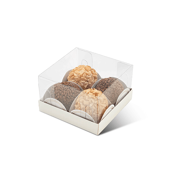 05 Caixas para 4 Doces - Diversas Cores - 7,5x7,5x3,5 cm - Com Tampa de Acetato