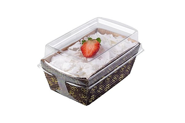 Forma de Bolo Inglês sem Abas Forneável 100g | Decorado Com Tampa 10x6x5cm - (05 unidades)