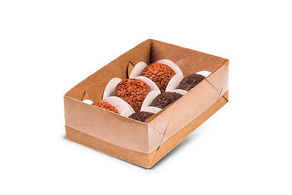 Caixas 6 Doces com Tampa de Acetato | Kraft 120x80x40mm - (05 unidades)