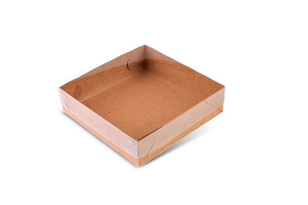 Caixas 9 Doces com Tampa de Acetato | Kraft 12x12x4 cm - (05 unidade)
