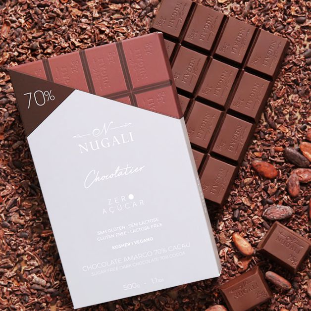 Chocolate Zero Açúcar Nugali 70% Cacau Sem Lactose Barra 500g