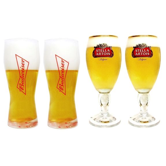 2 Taças Stella Artois + 2 Copos Budweiser