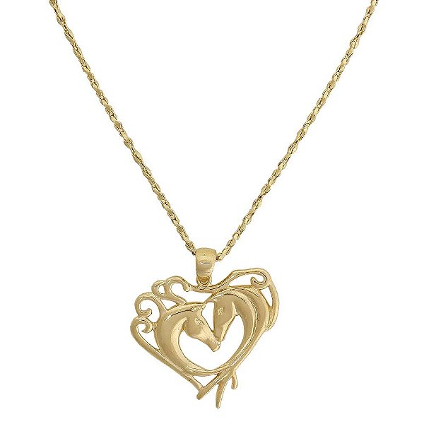 colar duas cabeça de cavalo banho 10 milésimos de ouro 18k