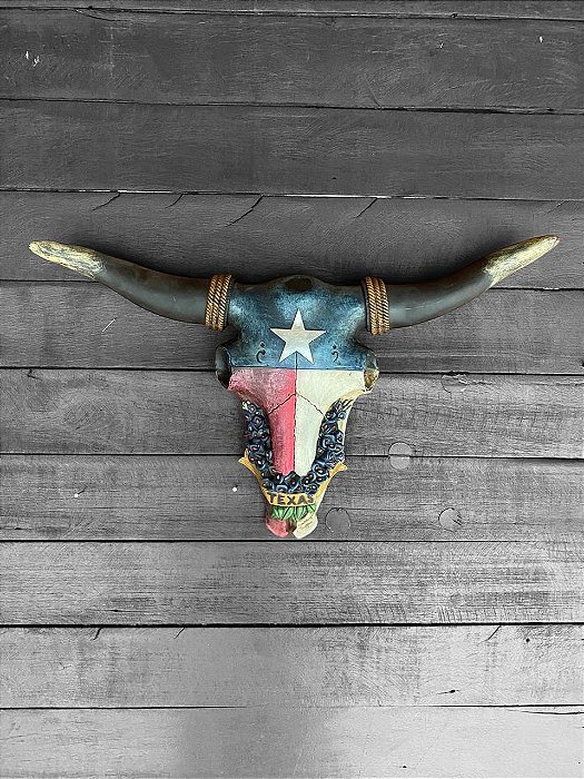 CABEÇA DE LONGHORN RESINA PARA DECORAÇÃO TEXAS
