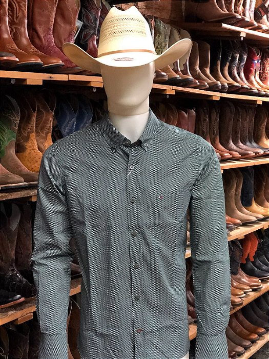 CAMISA RIVERTON ML ESTAMPA VERDE BRANCA COD 020 COR171