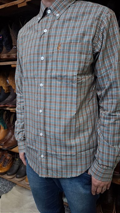 CAMISA ZONA COUNTRY XADREZ ML SLIM MARROM