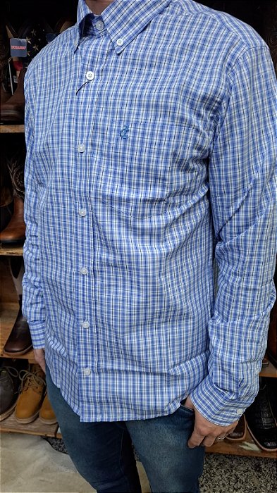 CAMISA ZONA COUNTRY XADREZ ML SLIM AZUL PISCINA