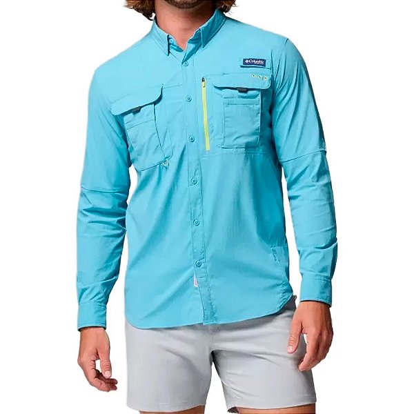 CAMISA COLUMBIA PFG BAHAMA ELITE LS VINTAGE BLUE