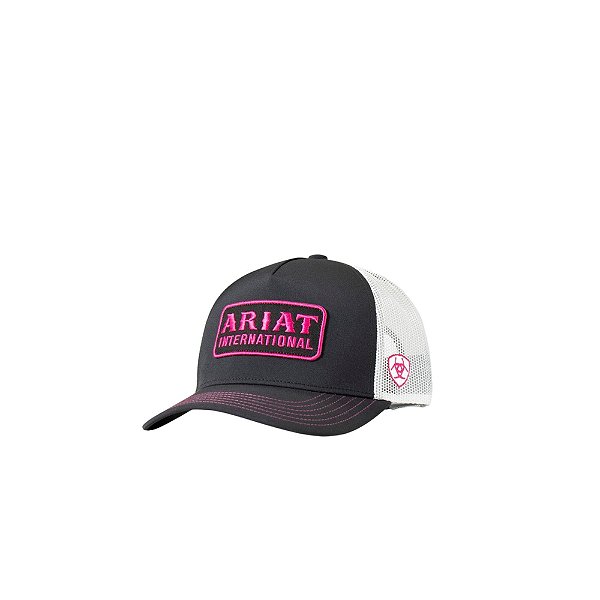 BONE ARIAT FEMININO PRETO BORDADO ROSA