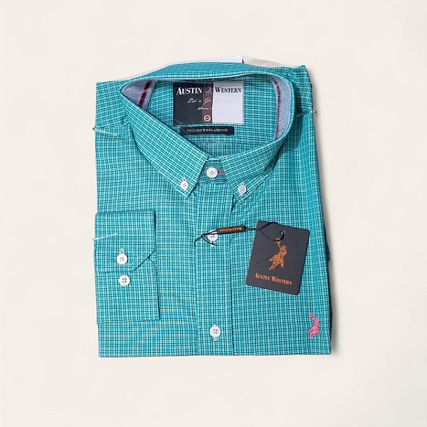 CAMISA AUSTIN M/L XADREZ VERDE AGUA SLIM COMFORT