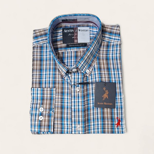 CAMISA AUSTIN M/L XADREZ AZUL SLIM COMFORT