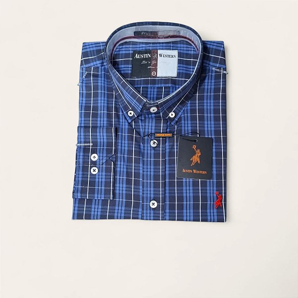 CAMISA AUSTIN M/L XADREZ MARINHO SLIM COMFORT