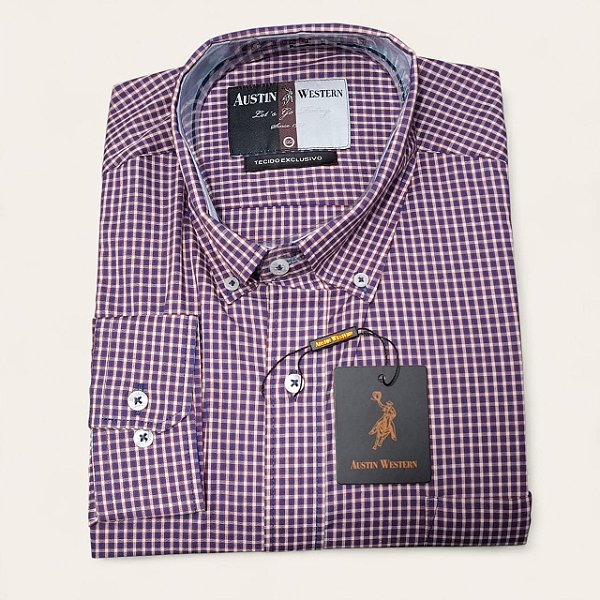 CAMISA AUSTIN M/L XADREZ MARINHO/VERMELHA COMFORT PREMIUM