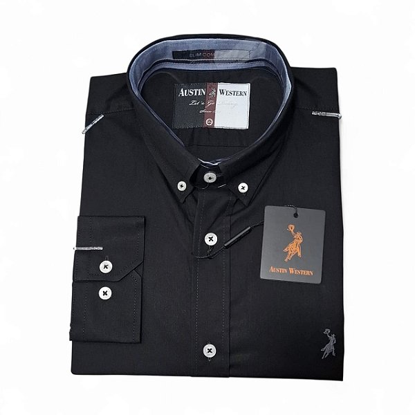 CAMISA AUSTIN M/L LISA PRETA SLIM COMFORT