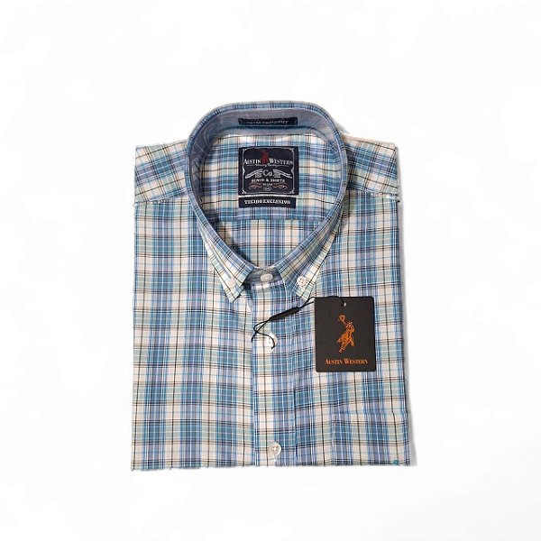 CAMISA AUSTIN M/C XADREZ AZUL/BRANCA
