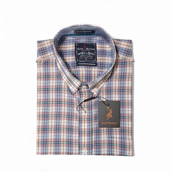 CAMISA AUSTIN M/C XADREZ BRANCA AZUL