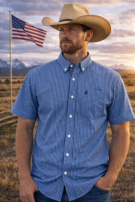 CAMISA ZONA COUNTRY XADREZ MC SLIM MASC AZUL PISCINA